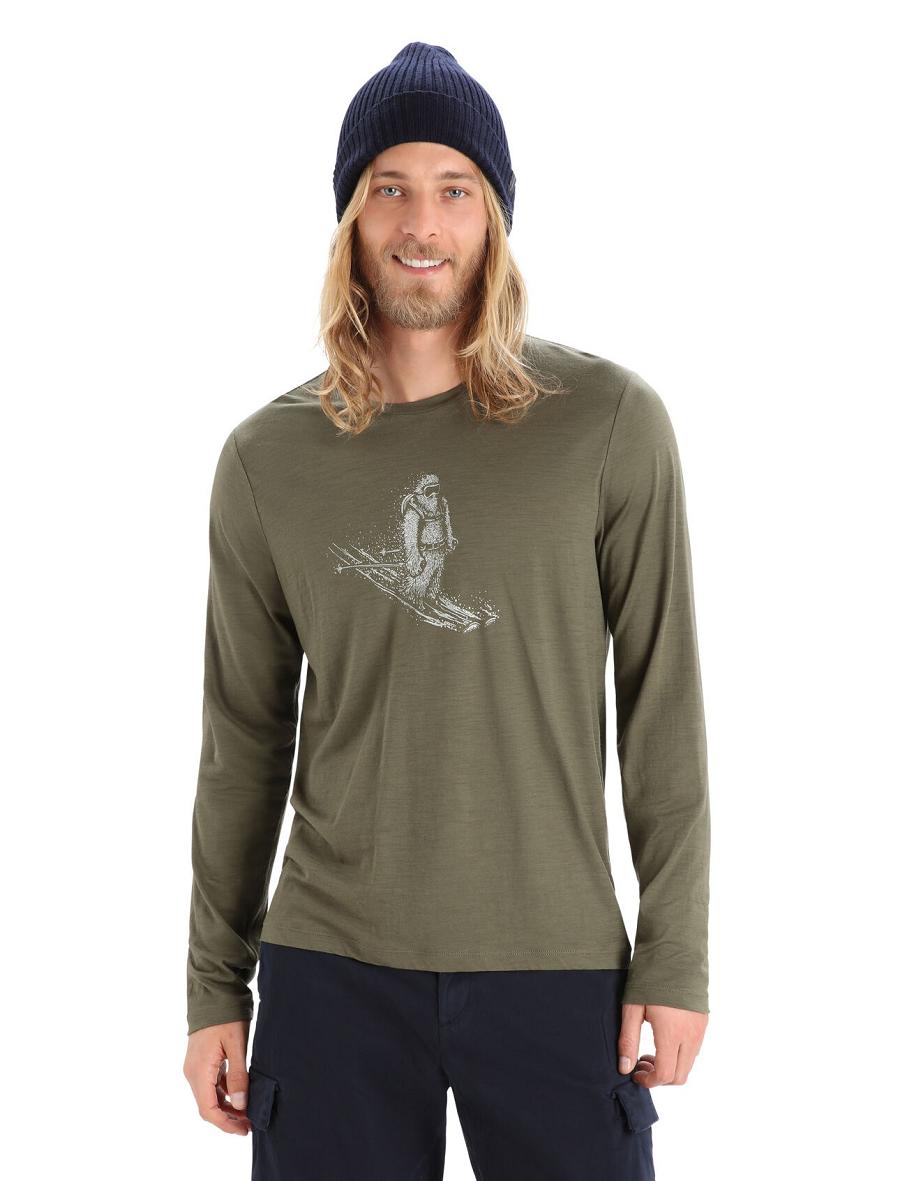 Long Sleeve Icebreaker Merino Tech Lite II T-Shirt Skiing Yeti Męskie Oliwkowe | PL 1721AHKP